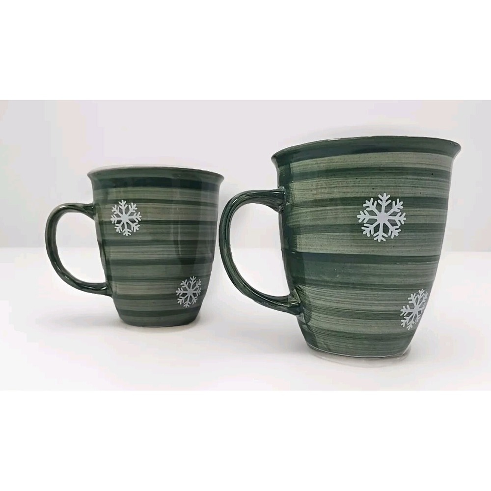 Snowflakes Green Stripes California Pantry Coffee Cup Mug 2002